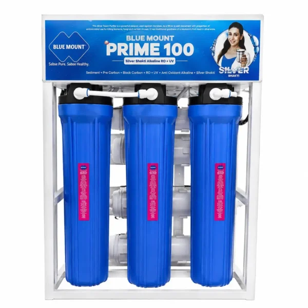 Blue Mount Prime 100 LPH Commercial RO Plant Silver Shakti Alkaline RO UV