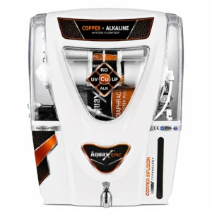 AquaX Epic white RO water purifier cabinet with transparent sides