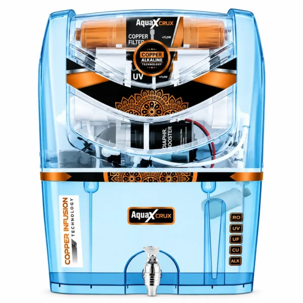 AquaX Crux blue transparent RO water purifier cabinet